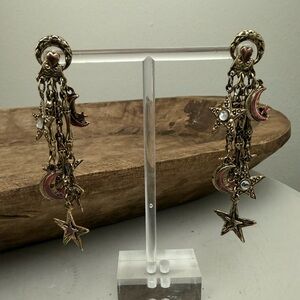 Antique Gold Moon and Star Dangle Earrings